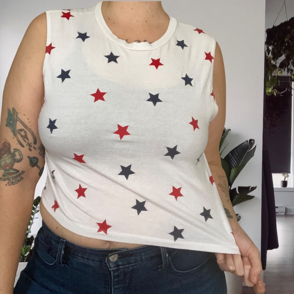 Vintage Y2K Riot Queen Stars Crop Tank Top White Unisex Large